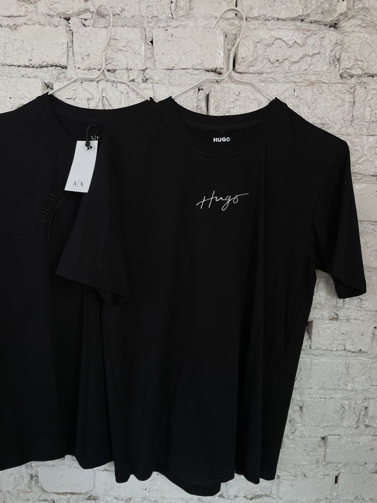 Мужская черная футболка Armani Exchange, Guess, Hugo размер М