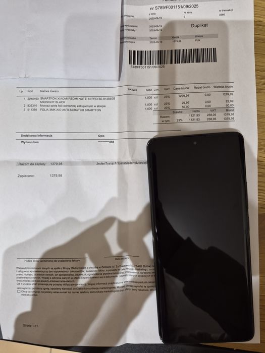 XIAOMI REDMI NOTE 14 pro G5 8 256 gb, uzywany miesiac plus etui