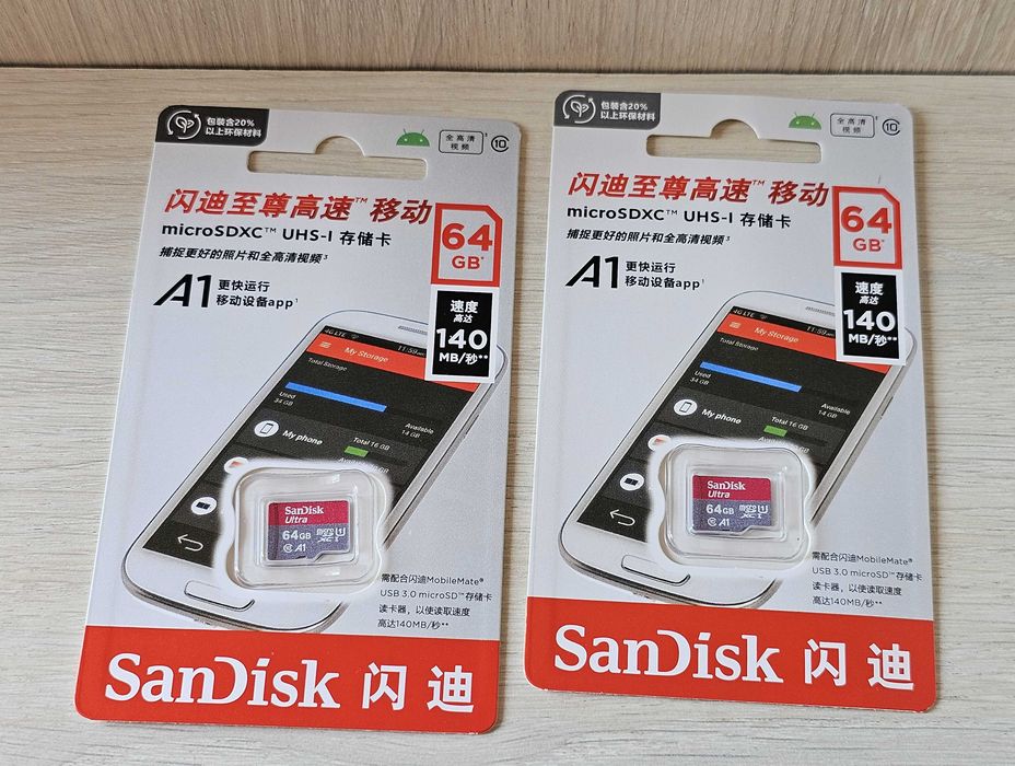100% оригінал SanDisk 64GB microSD UHS-I 140MB/s Карта памяті +Adapter