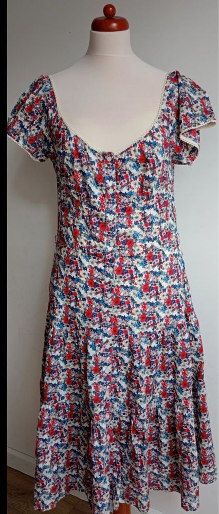 Sukienka H&M maxi z falbaną, rozmiar 40, w kwiaty