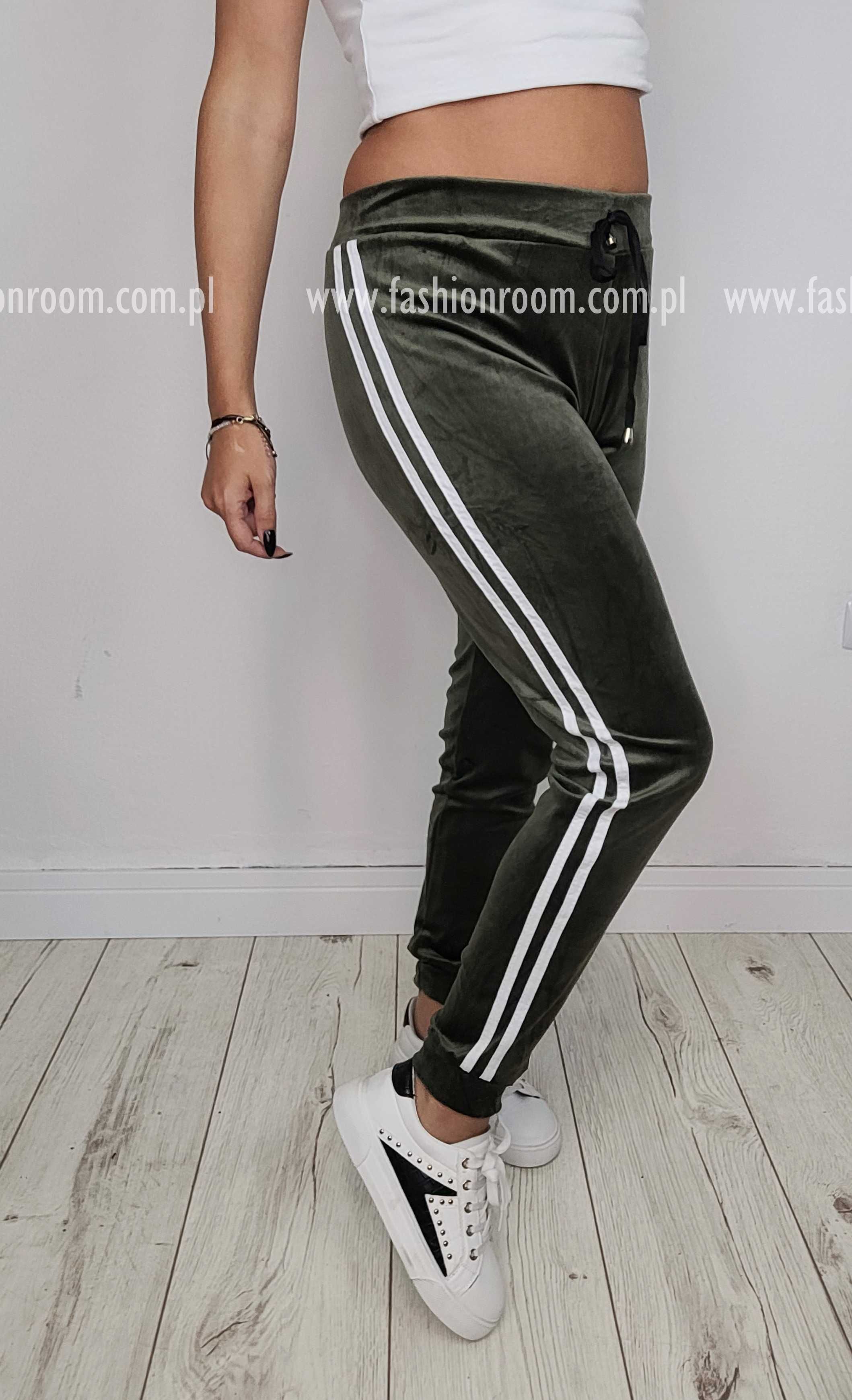 6 KOLORÓW S-XL SPODNIE dresowe WELUROWE lampasy dresy damskie TU L/XL