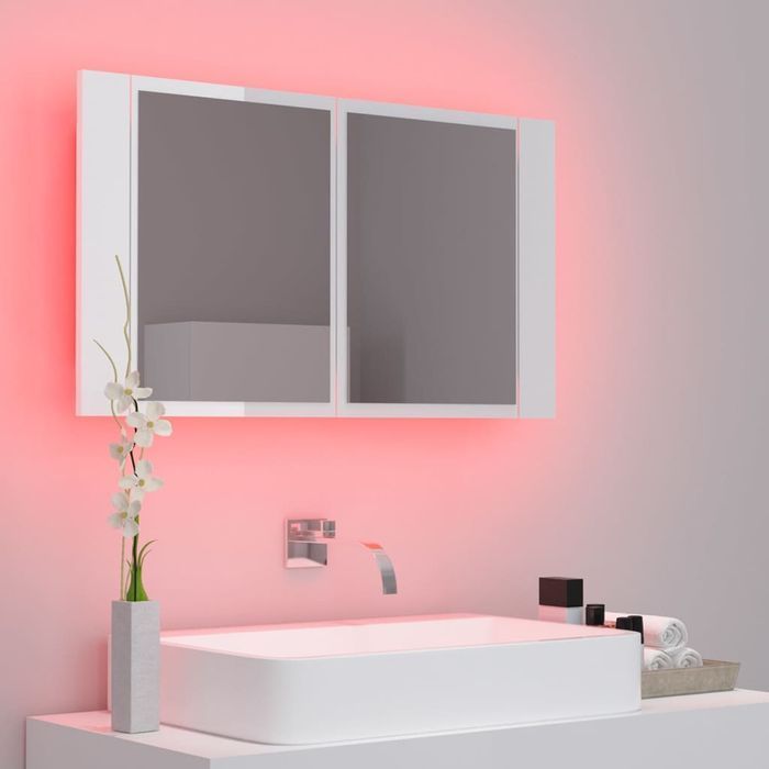 Vidaxl Szafka Łazienkowa Z Lustrem I Led, Biel Z Połyskiem, 80X12X45Cm