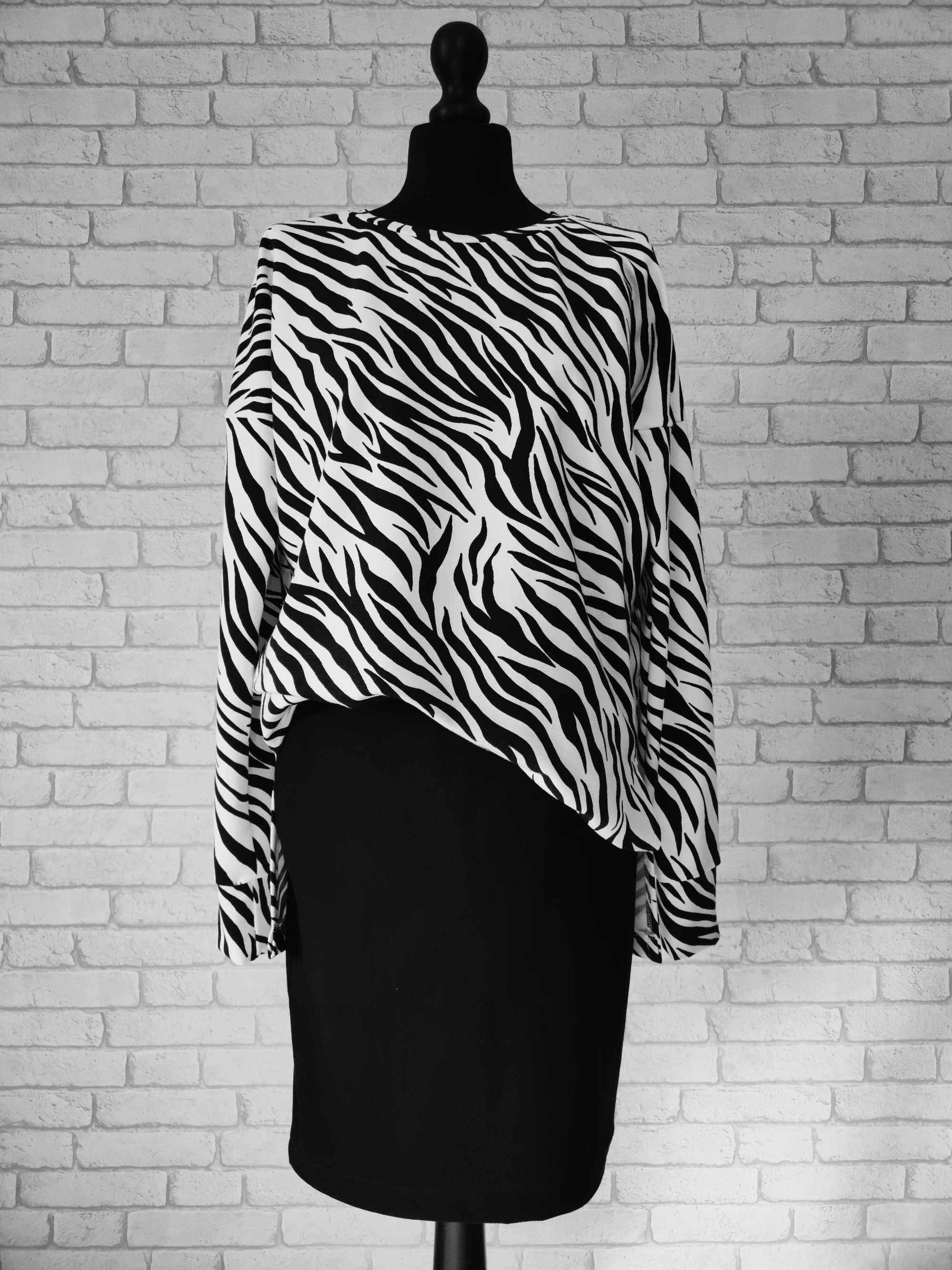 bluza bluzka tunika damska zebra czarno biała S M handmade 36 38
