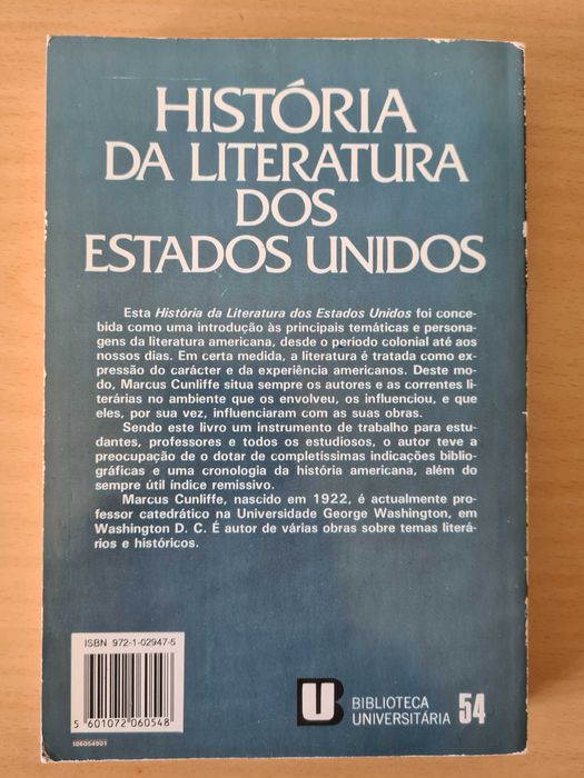 Livro "História da Literatura dos estados Unidos" de Marcus Cunliffe