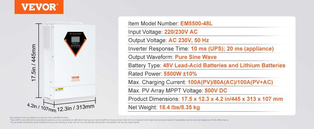 гибридный инвертор VEVOR 2-in-1 5500Вт