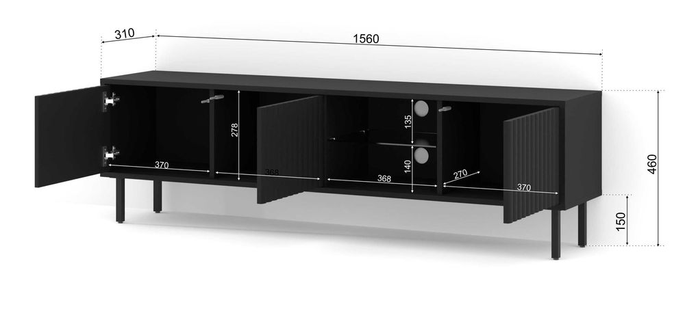 Szafka RTV MITA 156 cm frezowana czarny mat