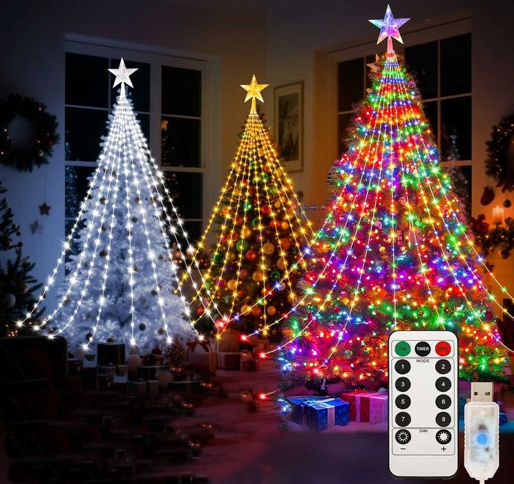 Чорна п'ятниця.Гірлянда кінський хвіст з зіркою,пульт,usb,сонячна