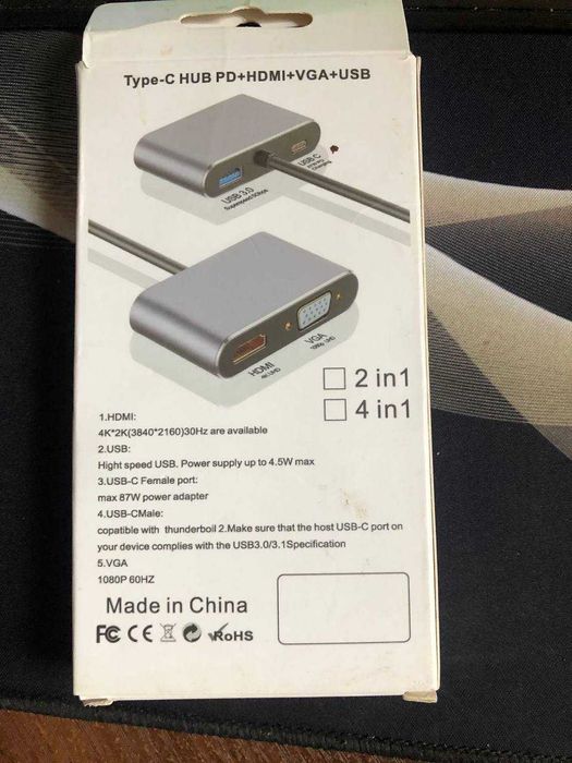 USB-хаб Type-C - HDMI + VGA + USB 3.0 + PD 87W Grey для MacBook