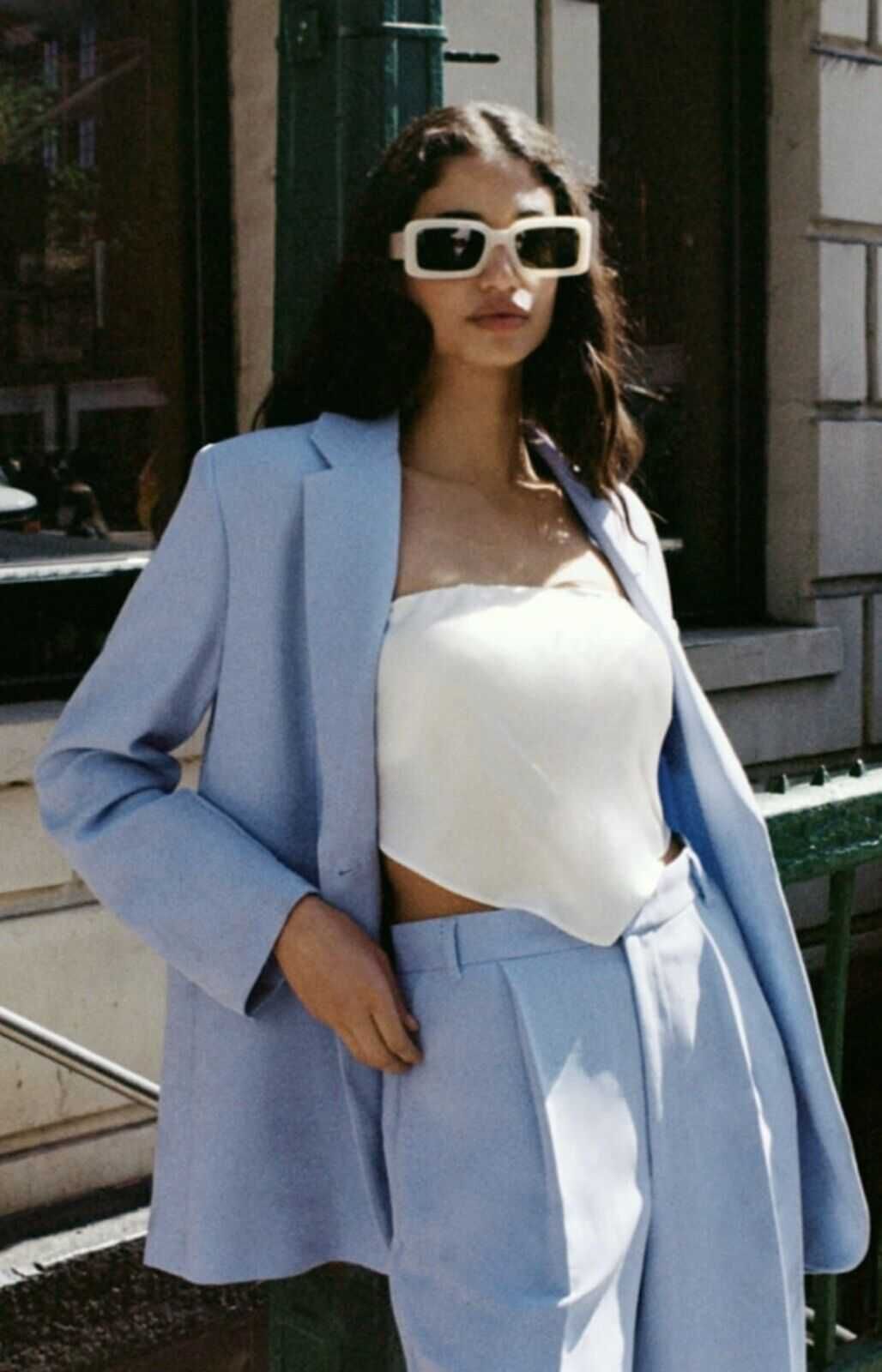 ZARA premium marynarka oversize błękit blue HIT mle arket blogerska