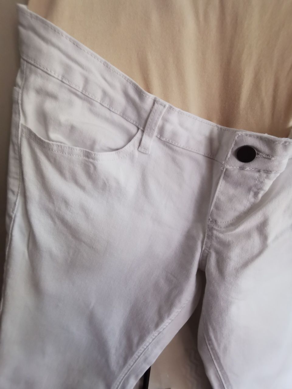Spodnie ciążowe 42 XL białe 3/4 nogawka rybaczki jeans dżins
