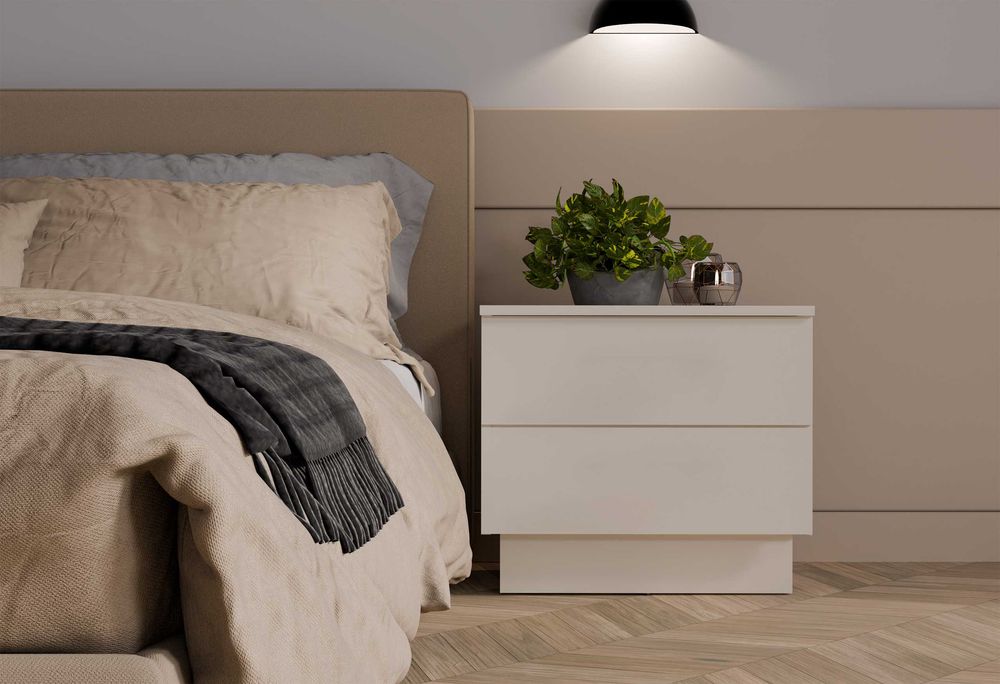Szafka Nocna AMBER 2S Stolik Nocny 2 Szuflady Do Sypialni KASZMIR Beż