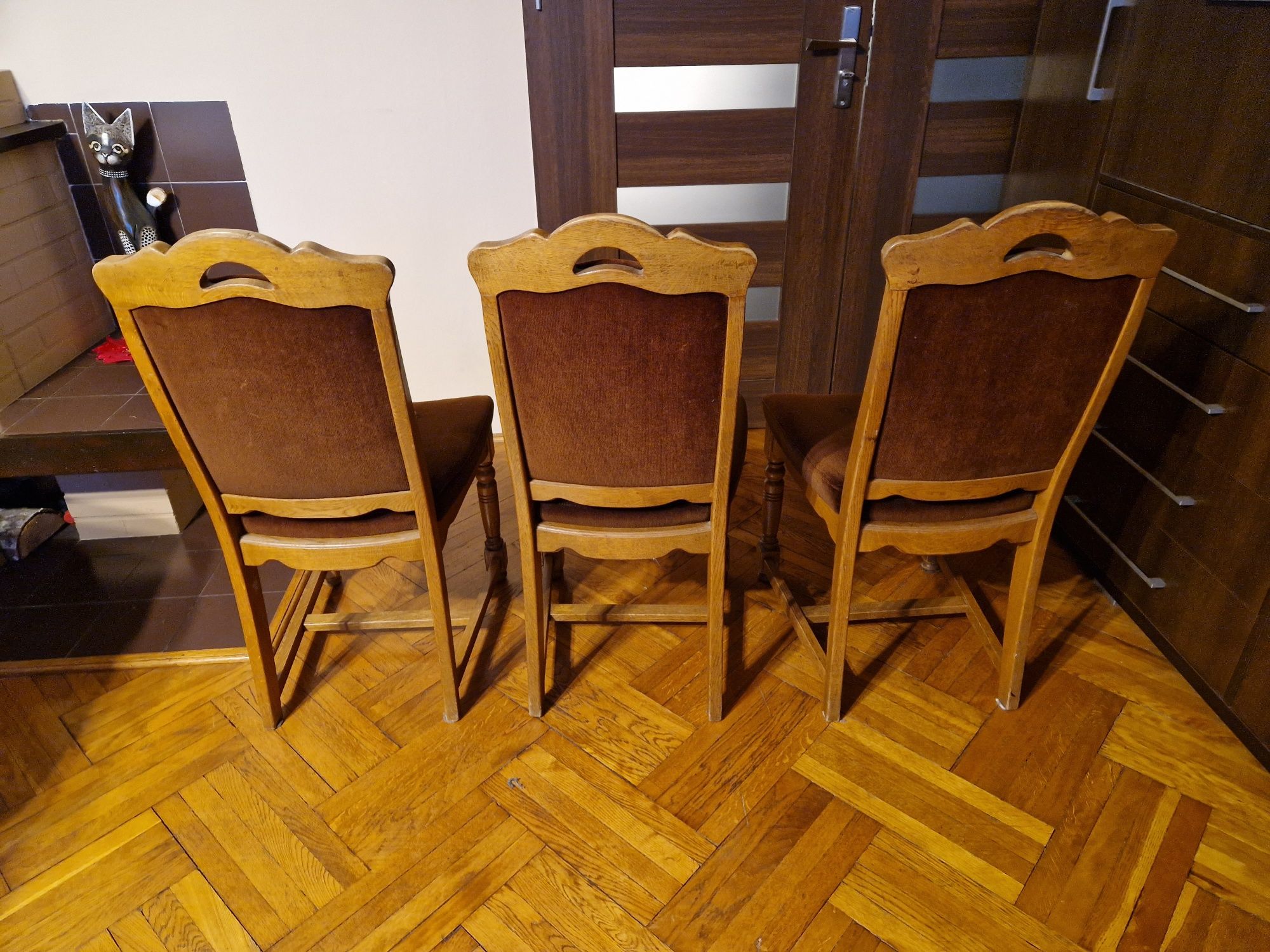 Krzesła dębowe 6 szt, lite drewno, siedzisko sprężyny