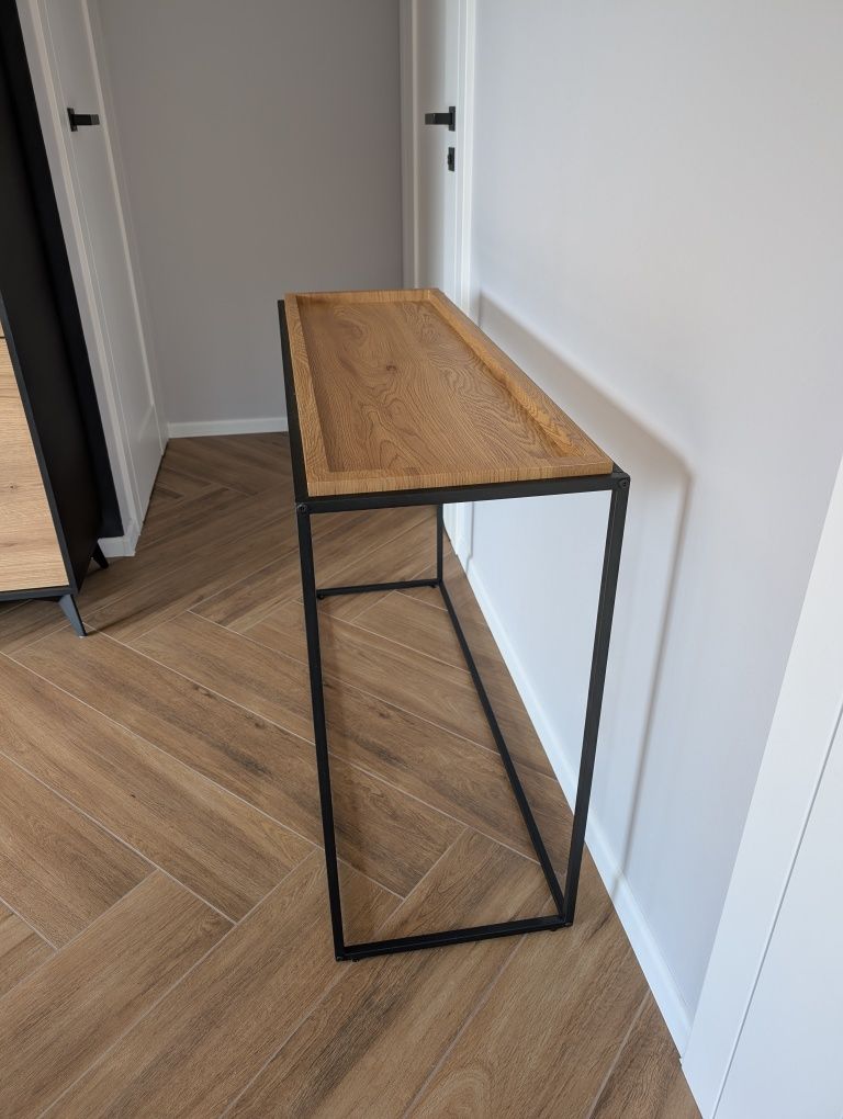 Wąska dębowa konsola w stylu loft