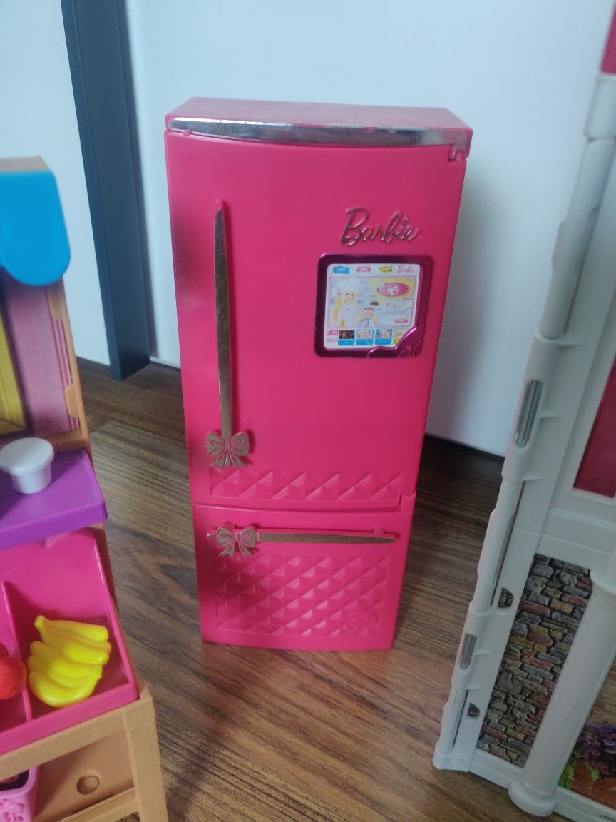 Barbie domek interaktywny, zmywarka, targ, lodówka duży zestaw