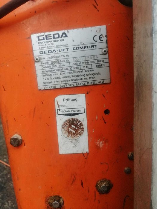 Winda Geda Comfort w komplecie z dodatkowym napędem Geda Lift. 27mb