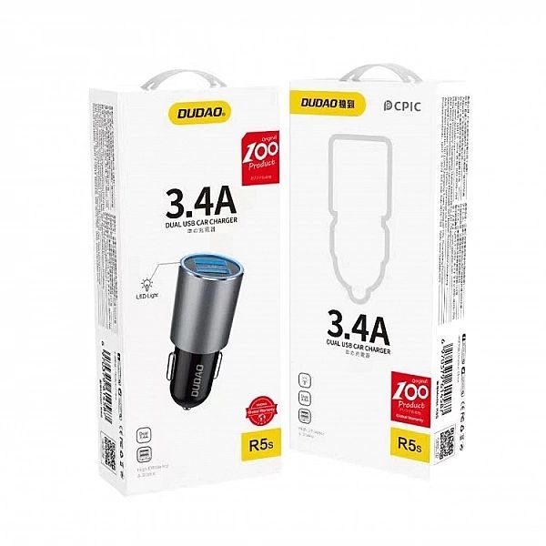 Dudao ładowarka samochodowa 2x Usb 3.4a szary (R5s grey)