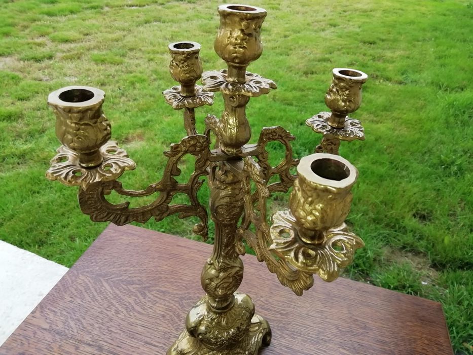 Świecznik mosiężny antyk - 5 ramienny.