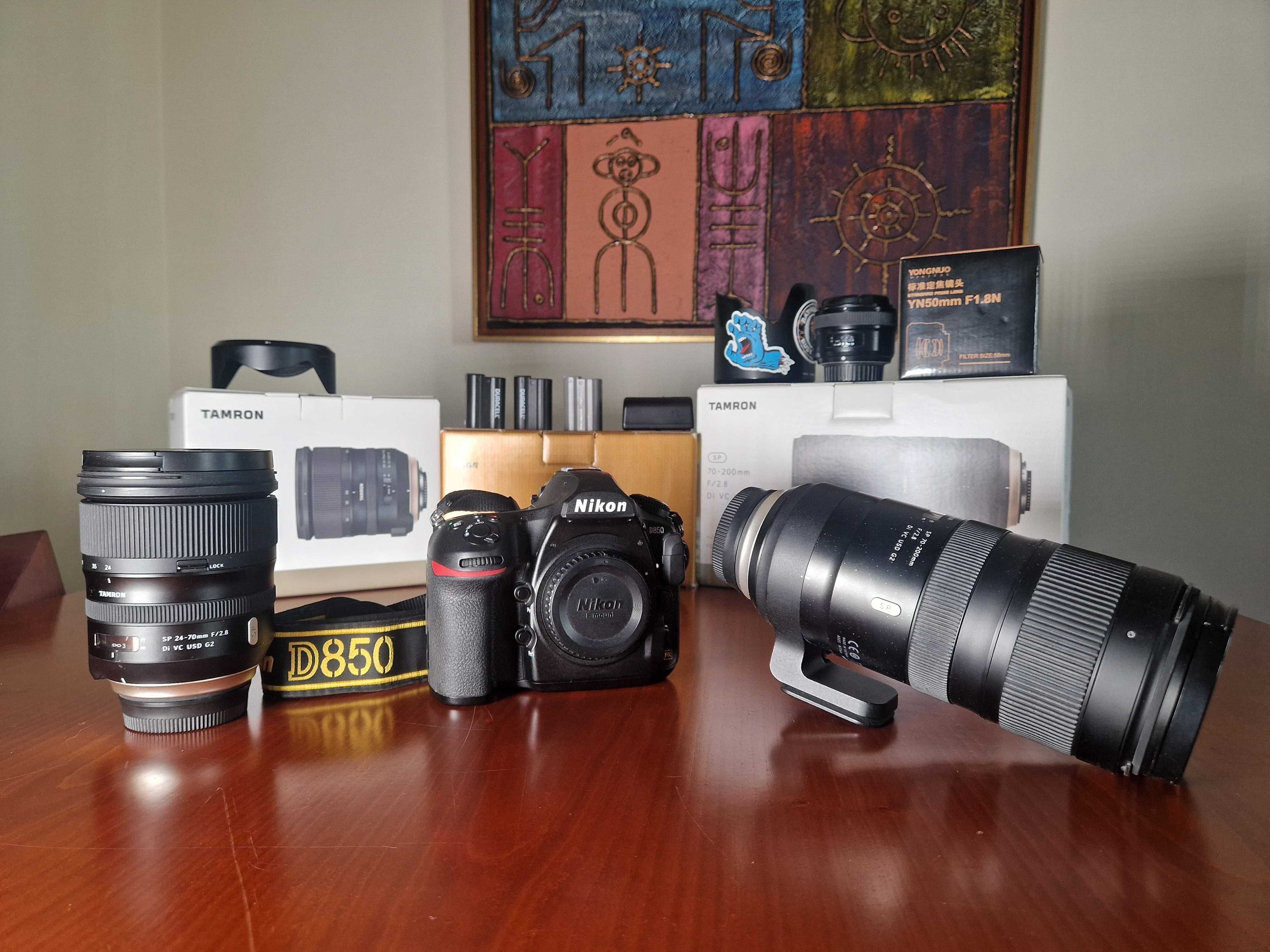 Nikon D850+3 lentes(Tamron 24–70 f/2.8 G2, 70–200 f/2.8 G2,Yn50 f/1.8)