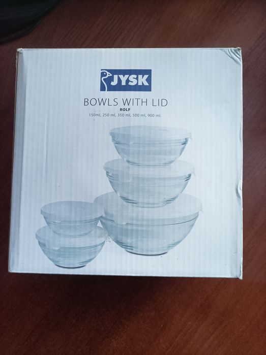 Набор стеклянных мисок с крышками jysk rolf. 5 штук
набор состоит