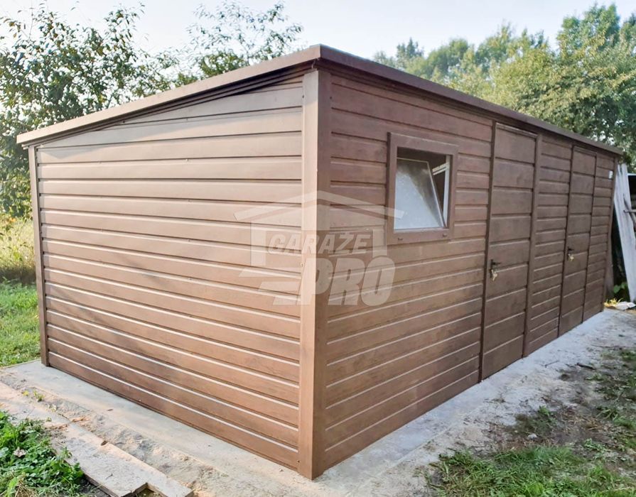 Domek ogrodowy - schowek 6x3 2x drzwi + okno  ciemny orzech GP219