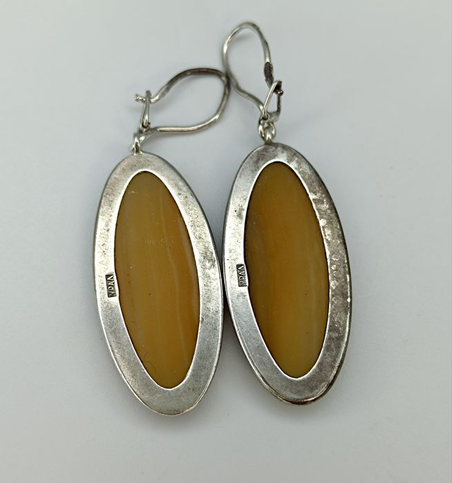 Советские серебряные серьги 875 урал с агатом