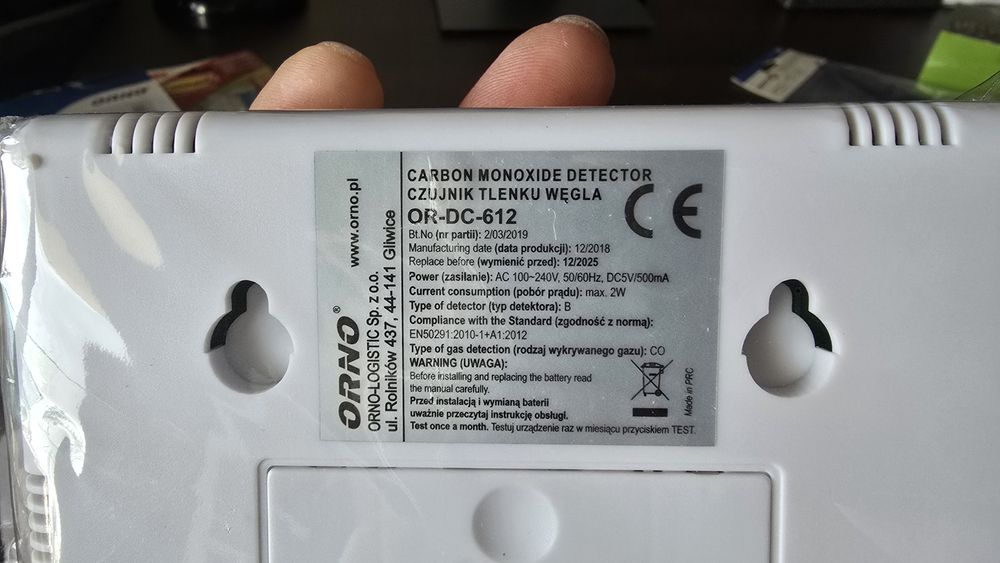 Czujnik czadu tlenku węgla 230V ORNO OR-DC-612