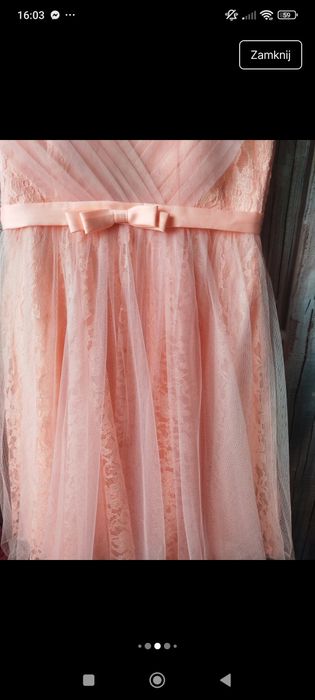 Pastelowa koronkowa sukienka koktajlowa M/L elegancka, jak nowa wesele