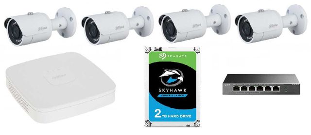 Zestaw monitoringu Dahua Rejestrator, 4x kamera 4Mpx, HDD, Switch