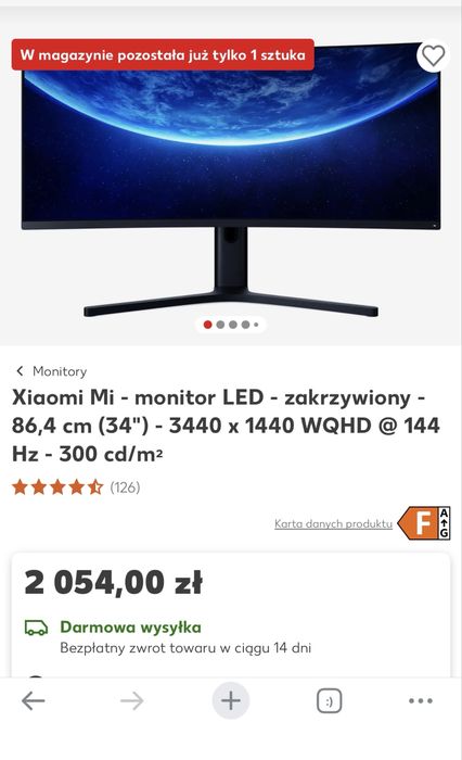 Monitor Xiaomi 34 cale zakrzywiony