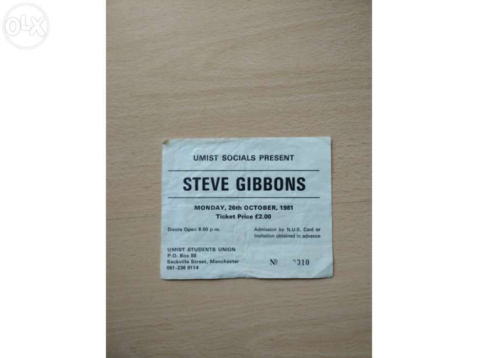 Bilhete concerto Steve Gibbons Manchester