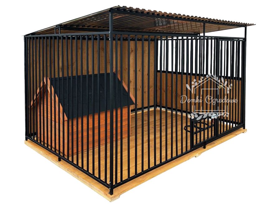 Kojec dla psów 2,5x2m Uchwyt na miski ściany  Drewniana podłoga ID594