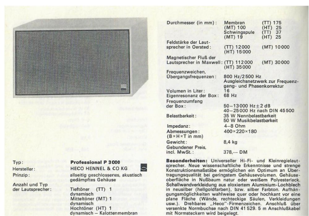 Немецкая акустика Несо  Professional P3000