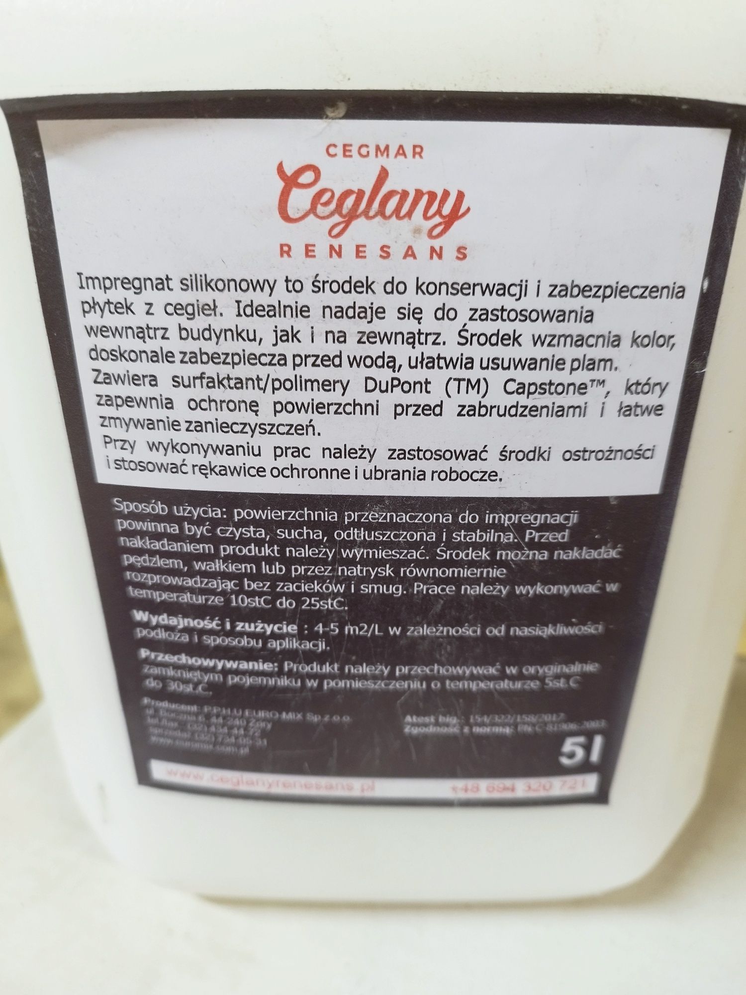 Impregnat do płytek ceglanych, cegieł ,betonu.