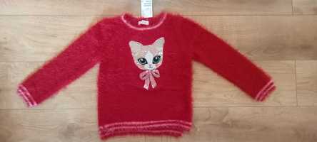 Nowy 122 128 H&M puchaty sweter sweterek dla dziewczynki Kotek