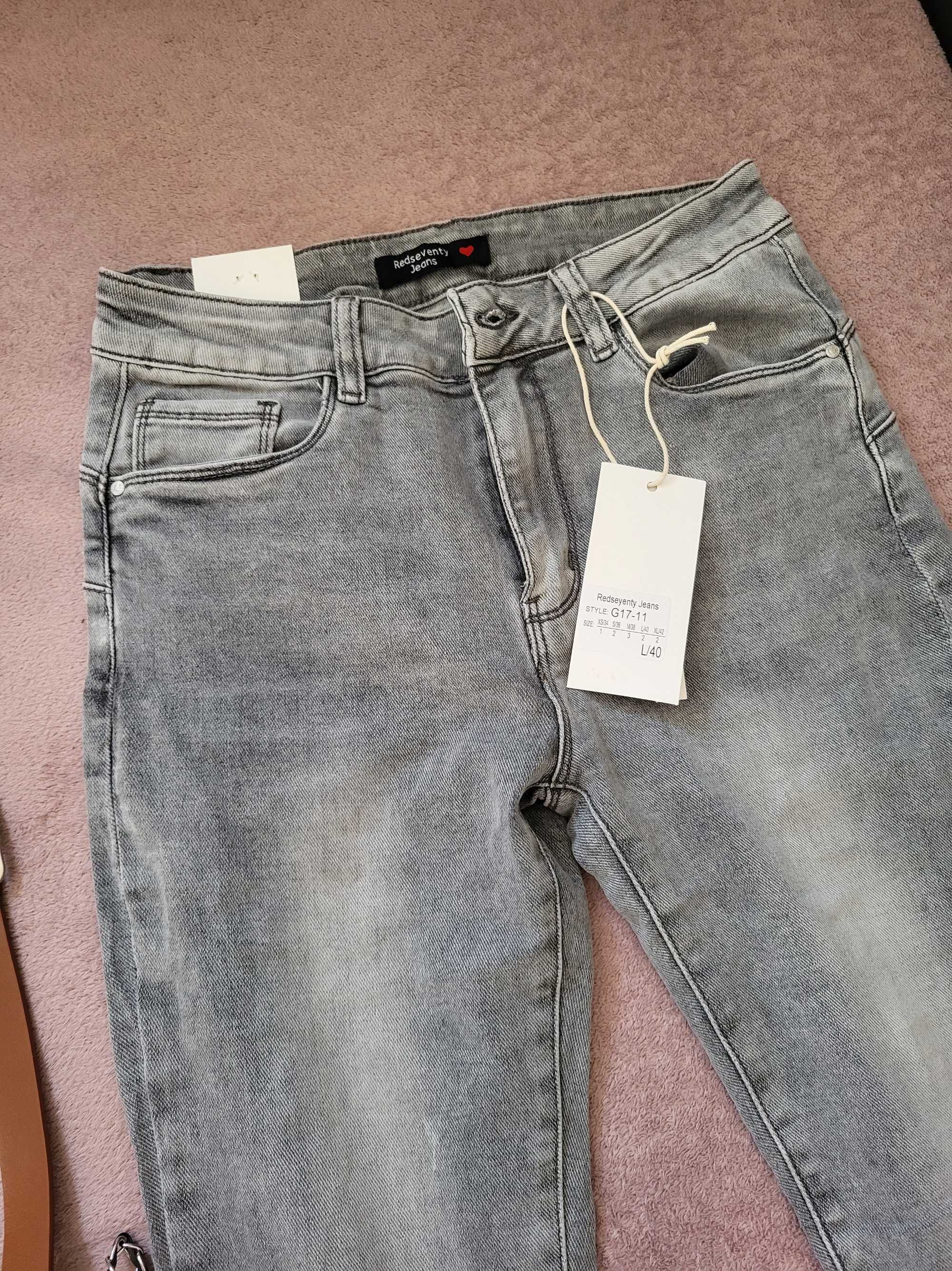 Jeansy push up rozniar L z paskiem