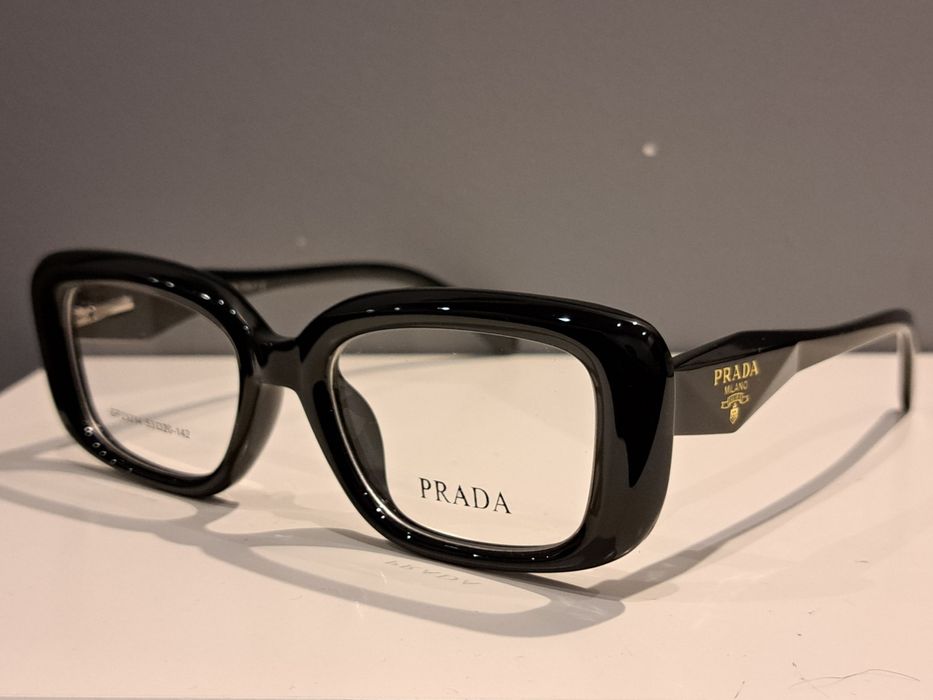 PRADA czarne nowe okulary zerówki oprawki zlote logo filtr uv