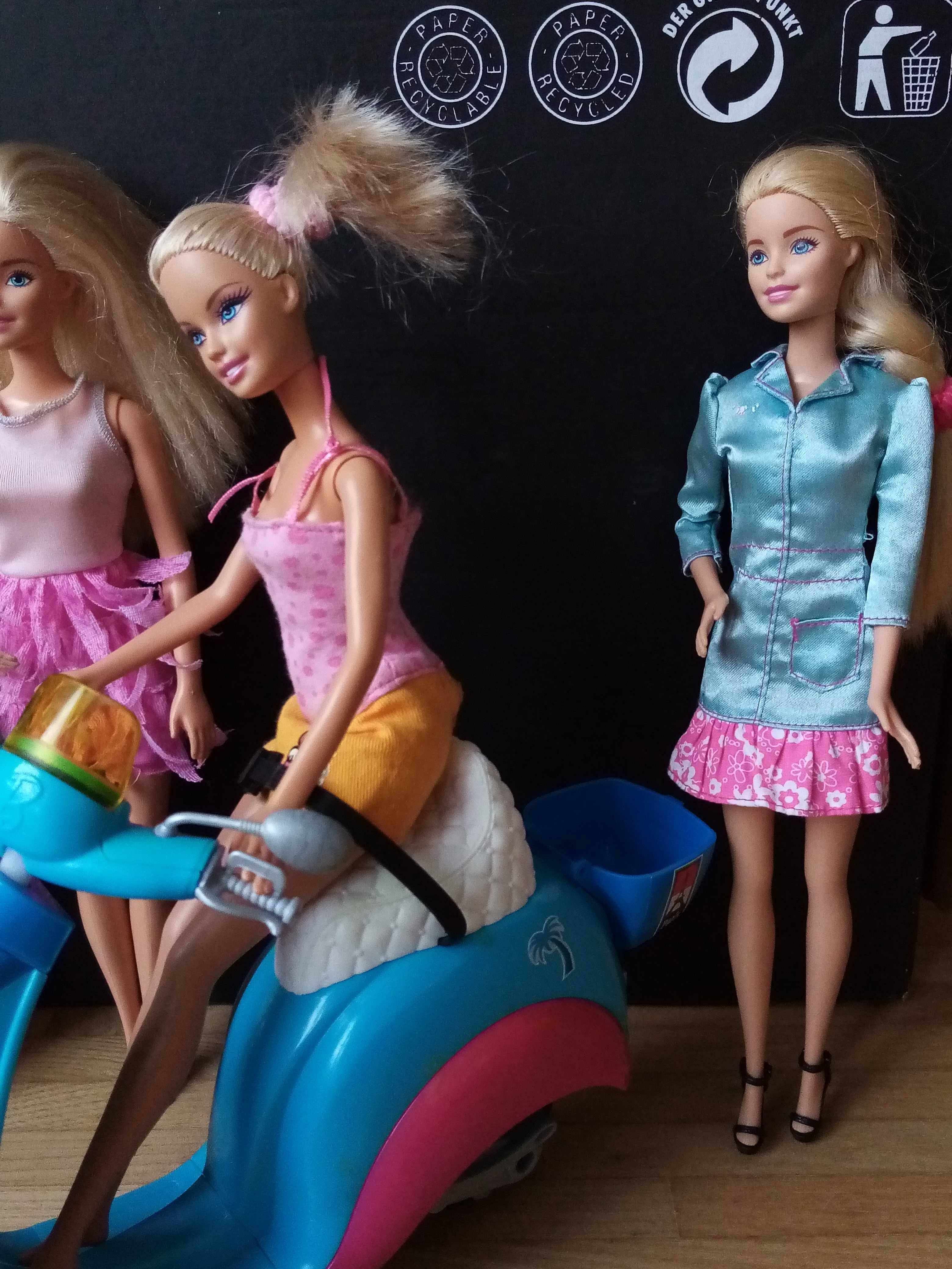 Zestaw lalek Barbie, Simba, i inne, ubranka, motor