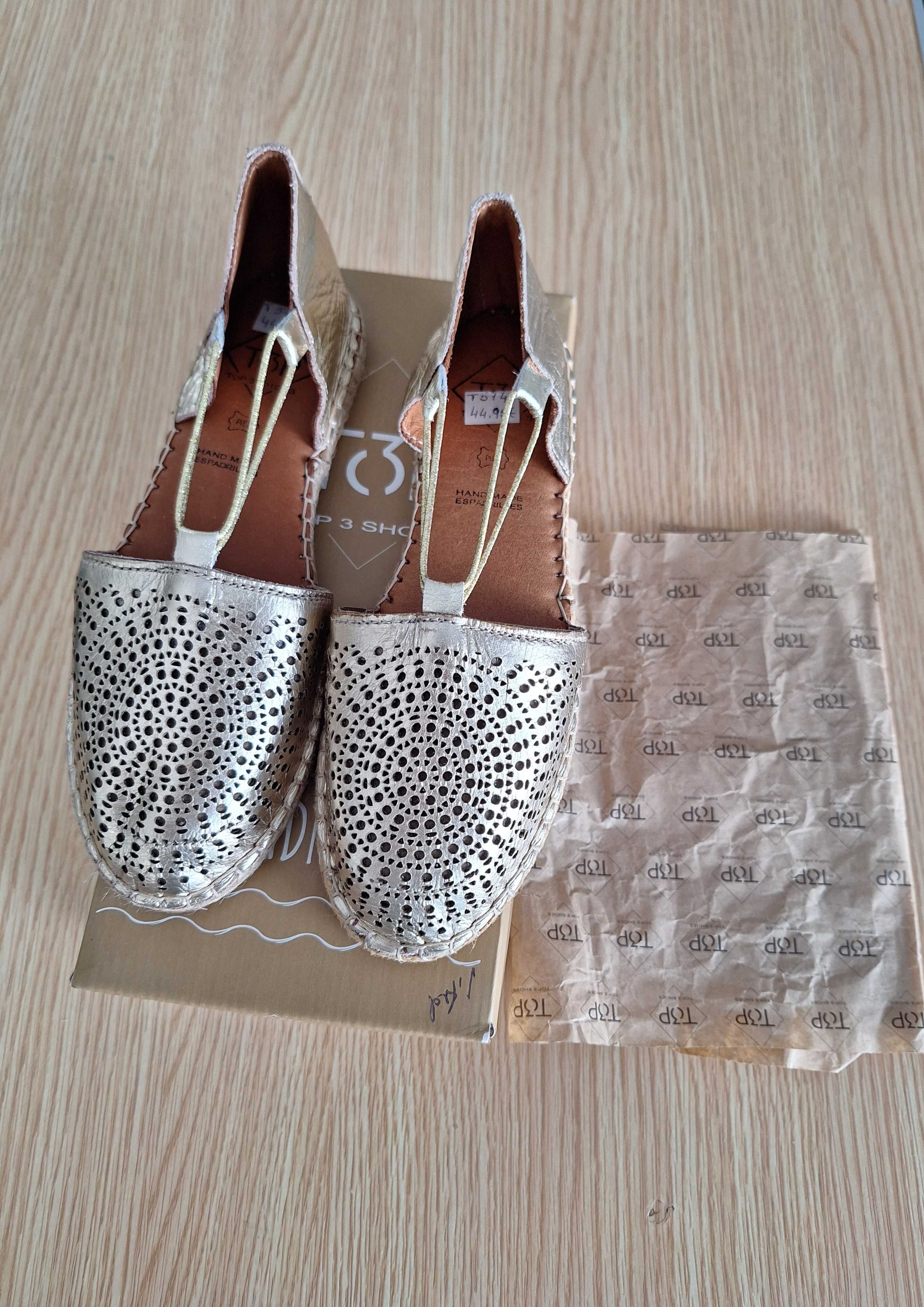 Sapatos em pele, feitos à mão, marca Espadrilles - Nº 37. Novos