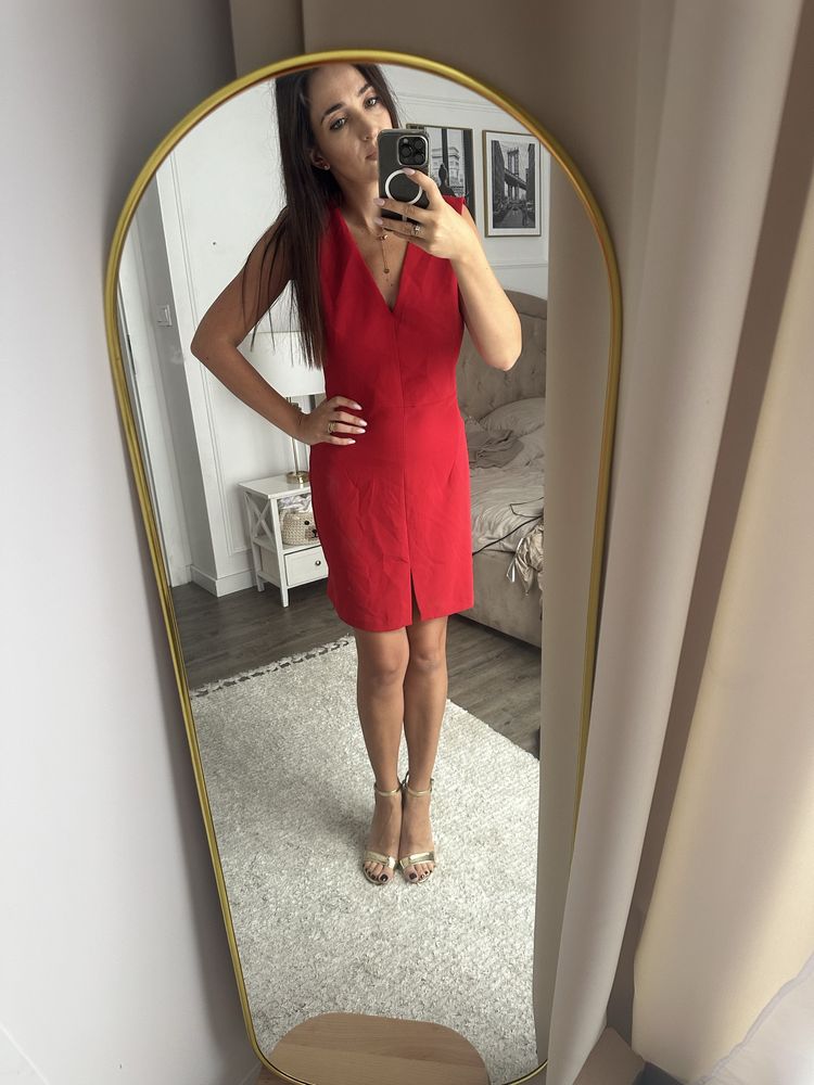 Czerwona sukienka Mango wesele prosta mini S