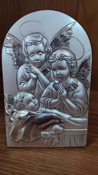 Moldura em prata e madeira