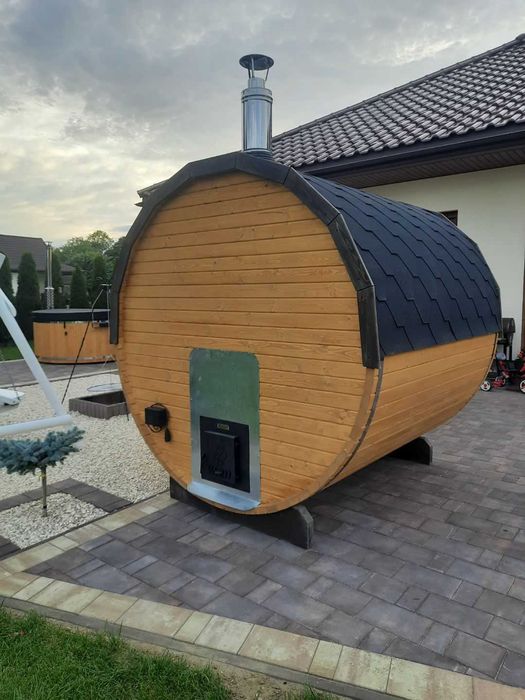 Sauna ogrodowa beczka kompletna z piecem i akcesoriami