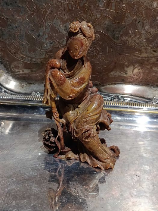 Escultura Divindade Chinesa Pedra Natural China Séc XIX 12,8 cm