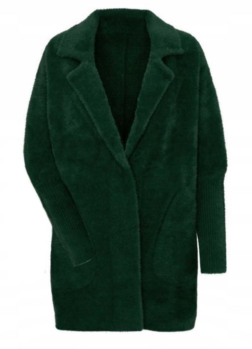 Ciepły Płaszczyk alpaka butelkowa zieleń rozm S/M oversize