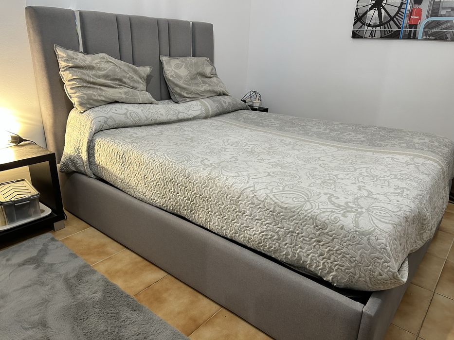 Cama Sommier Estofado Cinza Premium - Feita por Encomenda