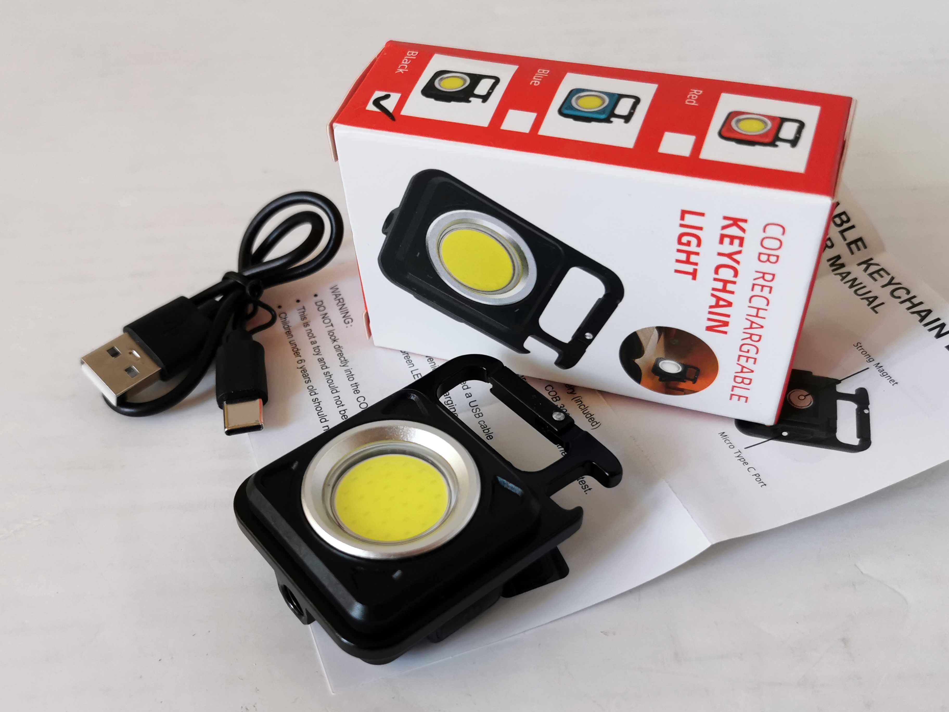 Lampka LED mini latarka COB otwieracz brelok USB