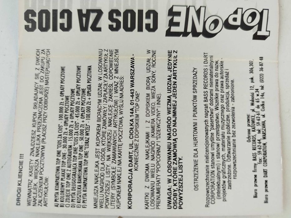 TOP ONE Cios za Ciosem Disco Polo kaseta
