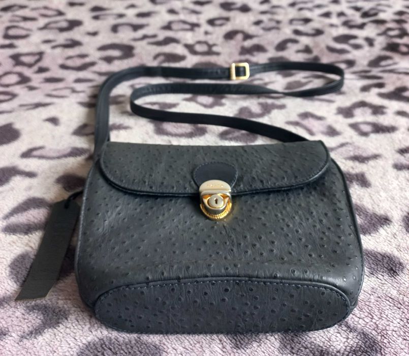 PICARD skóra granatowa mała torebka listonoszka vintage skóra strusia