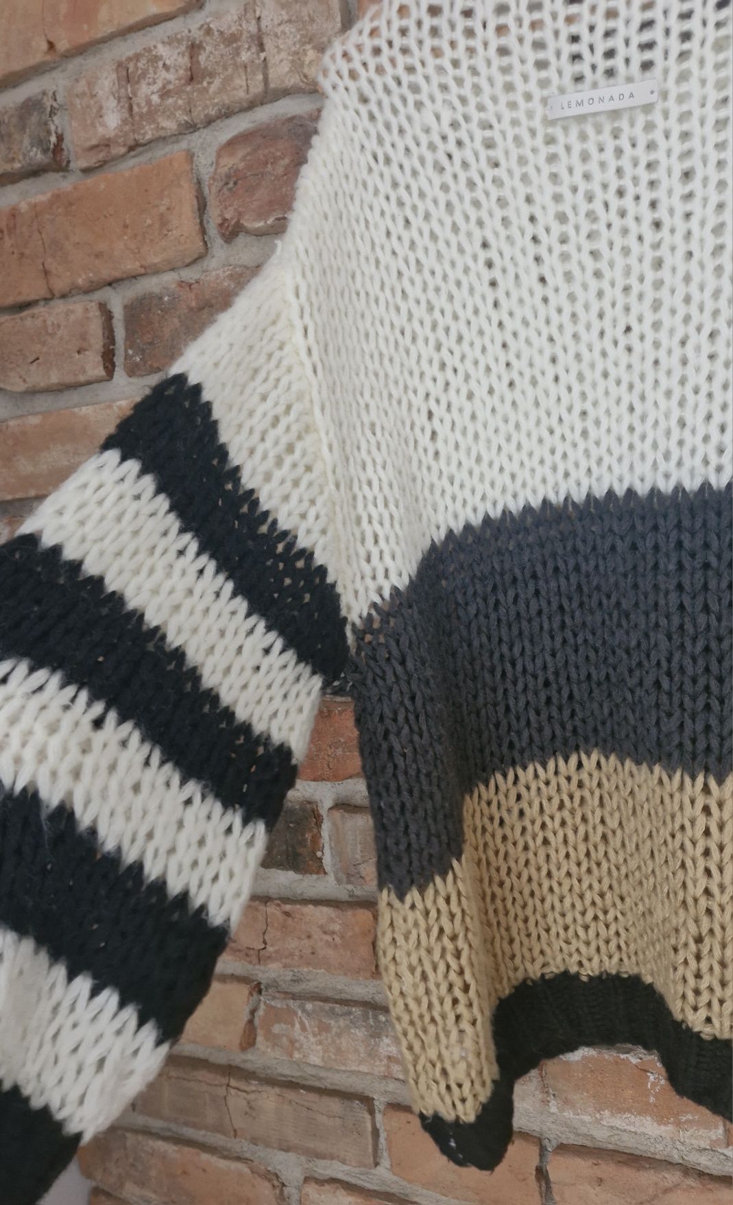 Sweter pleciony Lemonada w pasy gruby ciepły mięsisty
