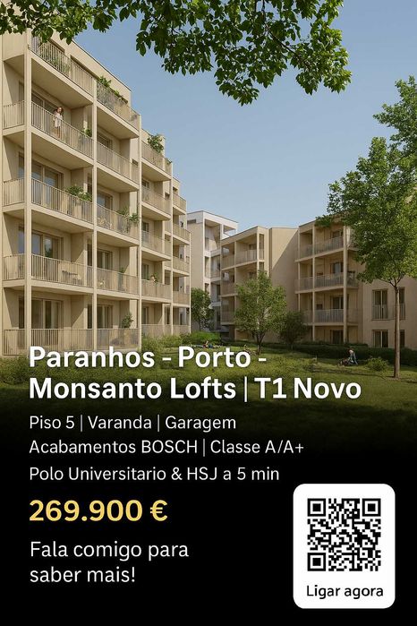 T1 novo c/ garagem e varanda - Monsanto Lofts, Paranhos – Porto
