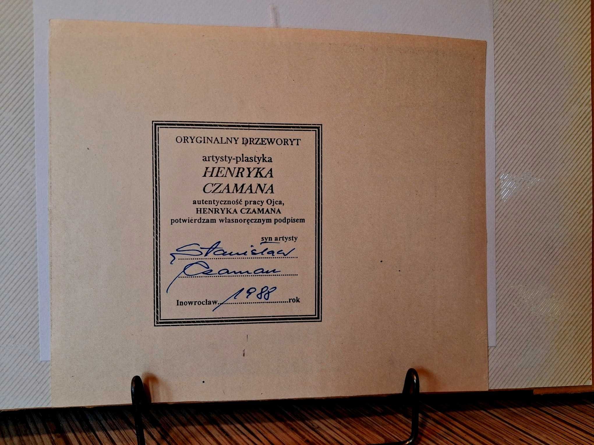 UNIKAT oryginał sygnowana grafika Henryk CZAMAN 1907 "Zajazd Prądocin"